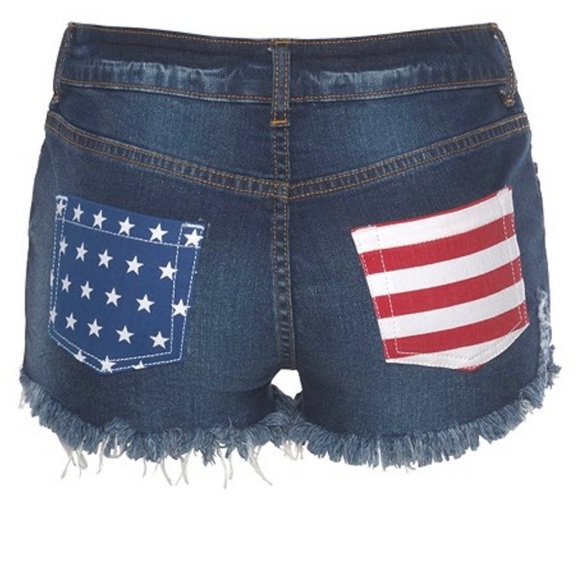 COPY - Lascana women’s frayed hem denim jean cutoff shorts American flag pocket… - Picture 5 of 5